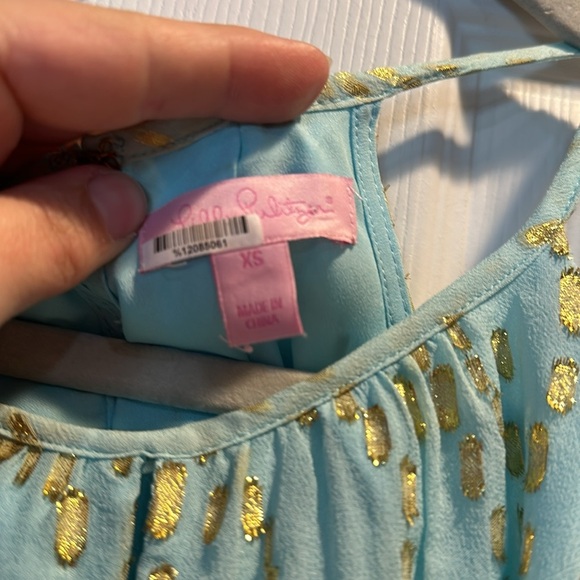 Lilly Pulitzer Del Mar Aqua Gold Silk Blend Halter Tank Top XS - Picture 3 of 8